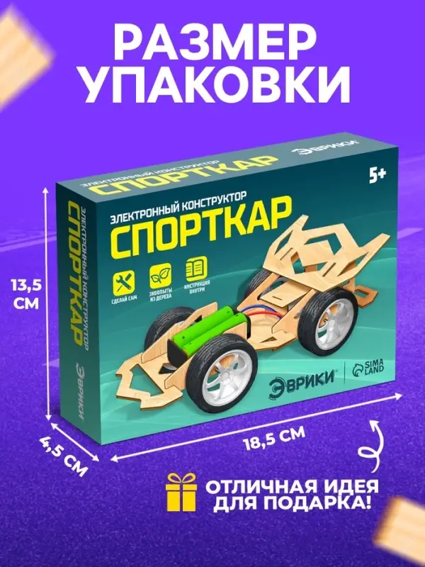 Электронный конструктор &laquo;Спорткар&raquo;, из дерева, работает от батареек