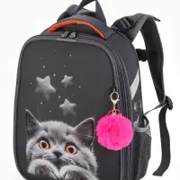 Рюкзак школьный для девочки &laquo;Котик&raquo;, Stavia, эргономичная спинка, 30&times;16&times;38 см, серый