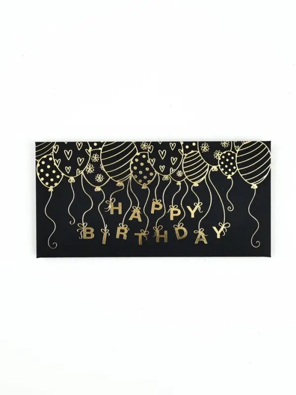 Конверт для денег Happy Birthday, 16.5&times;8 см, тиснение, чёрный крафт
