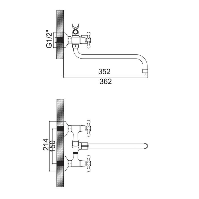 Cмеситель для ванны Accoona A87180, двухвентильный, хром Cмеситель для ванны Accoona A87180, двухвентильный, хром