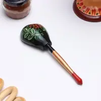 Ложка деревянная &laquo;Чернушка&raquo;, полубаская, 20&times;6.3 см, хохлома, ручная роспись, МИКС