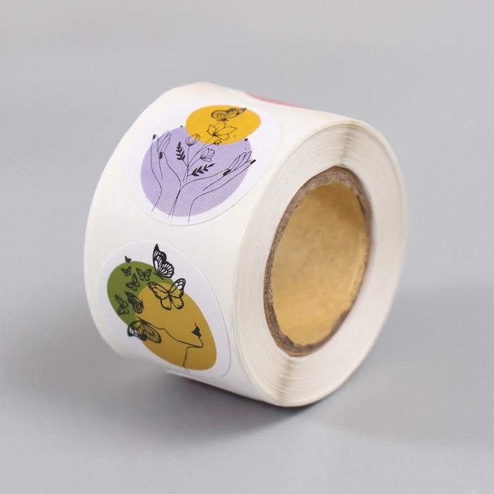 Наклейка бумага Наклейка бумага "Бабочки и цветы. Абстракция" d=2,5 см 252 шт в рулоне