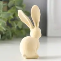 Сувенир полистоун, флок "Белый заяц" 3х4,5х8,5 см