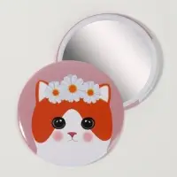 Зеркало карманное «Котик», d=7 см, розовое