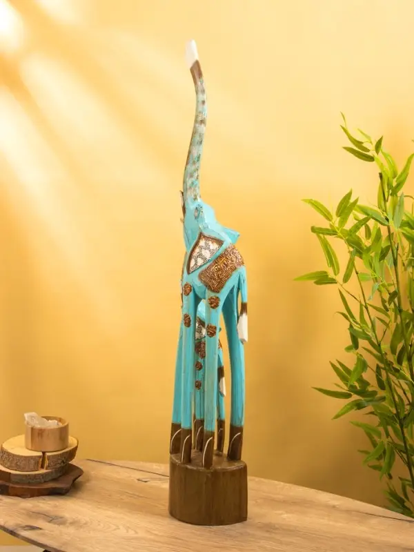 Сувенир Сувенир "Слоны" дерево 20х12х100 см, цв. бирюзовый