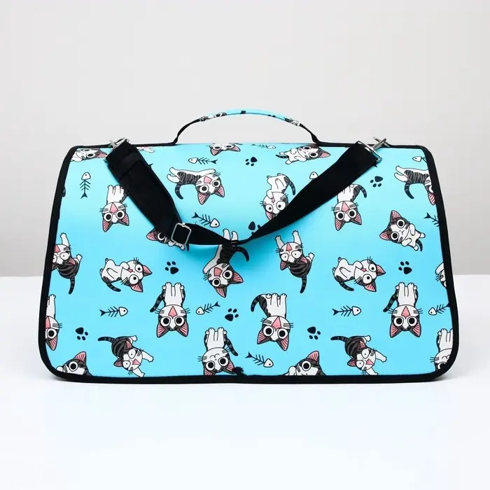 Сумка-переноска каркасная &laquo;Играющие котики&raquo;, размер L, 53&times;21&times;29 см, голубая