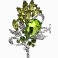 Брошь "Императрица" букет, цвет светло-зелёный в серебре