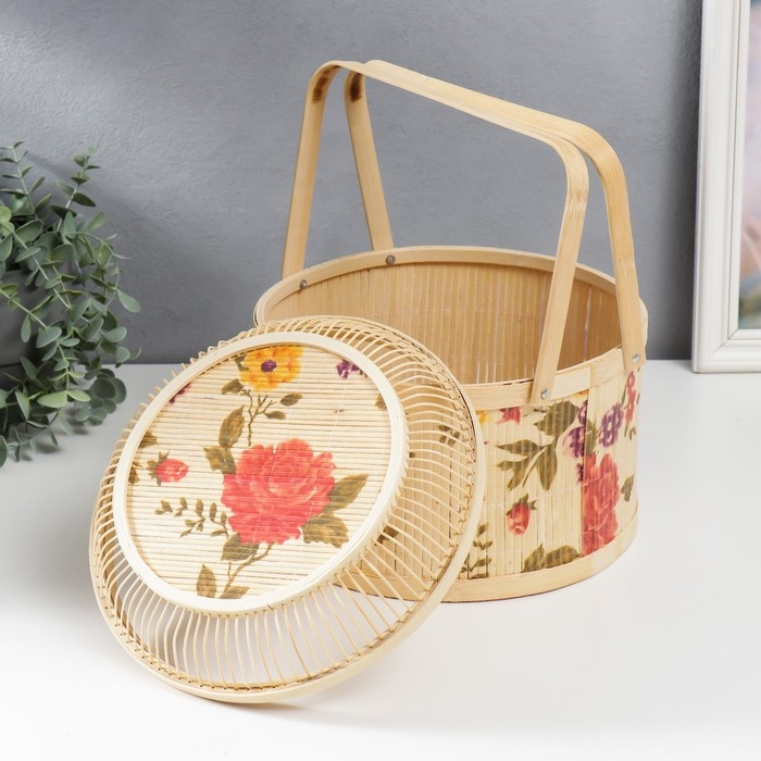 Шкатулка бамбук Шкатулка бамбук "Сад с пионами" ажур, с ручками 19х26х26 см