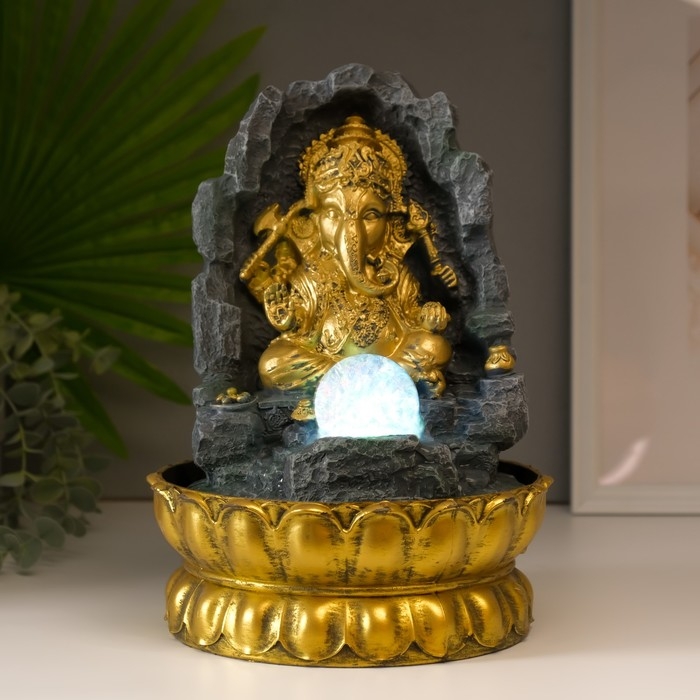 Фонтан настольный от сети, подсветка Фонтан настольный от сети, подсветка "Ганеша в скале" 28х20х20 см