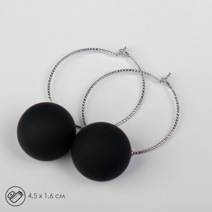 Серьги ассорти «Снежок» в кольце, цвет чёрный в серебре Серьги ассорти «Снежок» в кольце, цвет чёрный в серебре