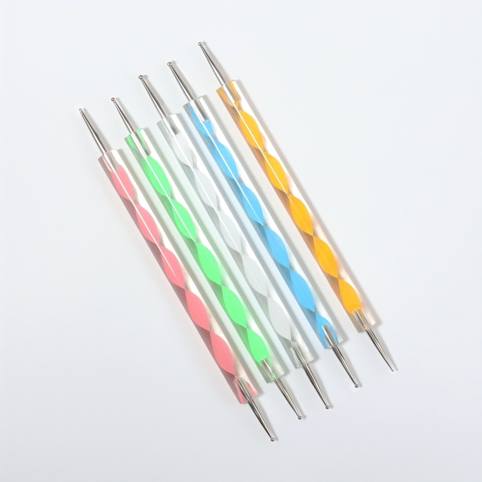 Дотсы двусторонние для дизайна ногтей, 5 шт, 13 см, d = 0,5/1/1,5/2/3 мм, разноцветные