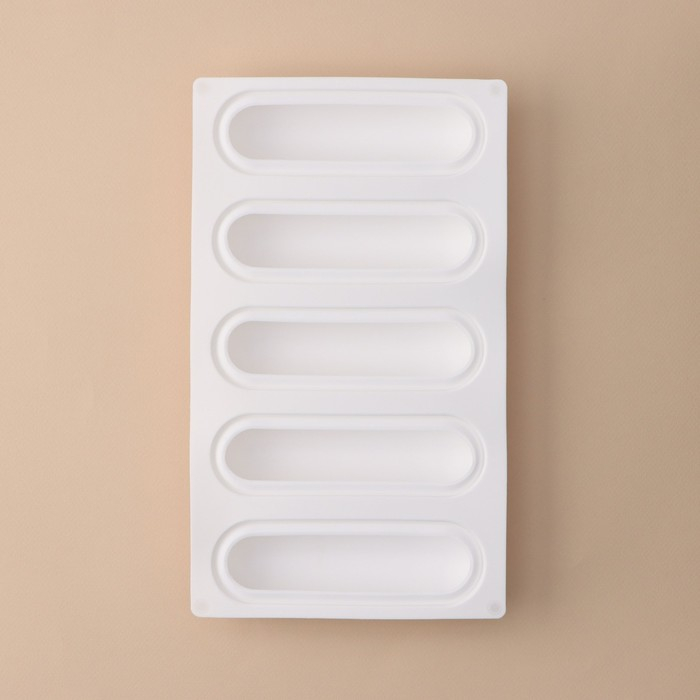 Форма для муссовых десертов и выпечки KONFINETTA «Эклер», 30×17×3 см, 5 ячеек (14,5×4,5 см), цвет белый