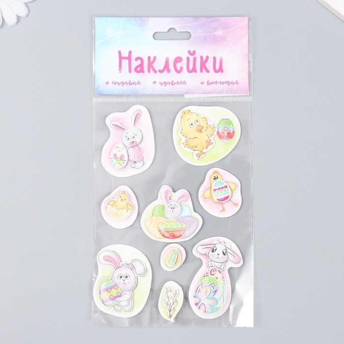 Наклейка картон 2 слоя Наклейка картон 2 слоя "Пасхальные зайчики и цыплята" 17х12 см