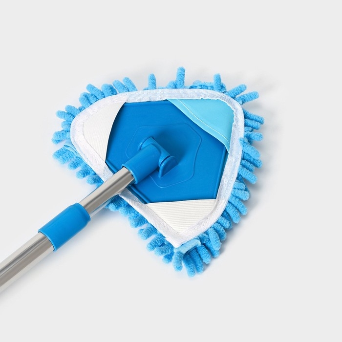 Щётка для окон Доляна, телескопическая ручка 54(86) см, поворотная головка, насадка из микрофибры 14×16 см, цвет синий Щётка для окон Доляна, телескопическая ручка 54(86) см, поворотная головка, насадка из микрофибры 14×16 см, цвет синий