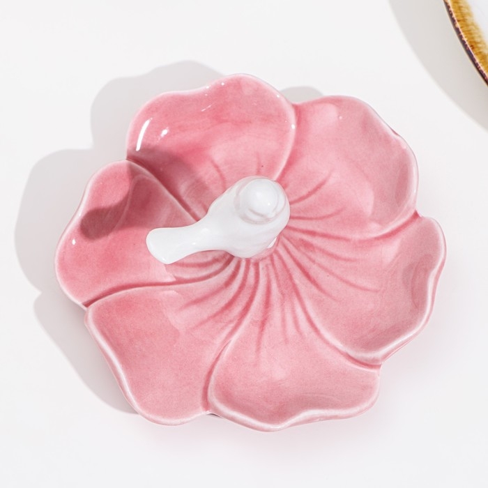 Подставка для колец Подставка для колец "Птичка на цветке", розово-белый, 12х6 см