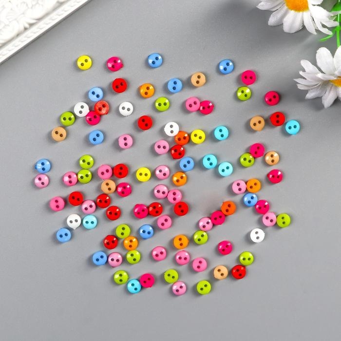 Пуговицы пластик для творчества 2 прокола Пуговицы пластик для творчества 2 прокола "Цветные пуговички" набор 100 шт 0,6х0,6 см