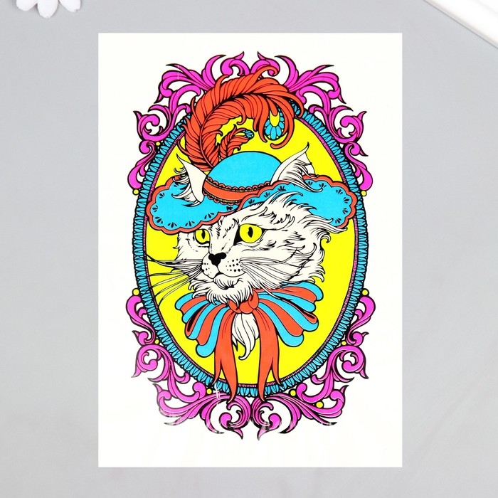 Татуировка на тело неон цветная Татуировка на тело неон цветная "Кот в шляпе" 26х14,5 см