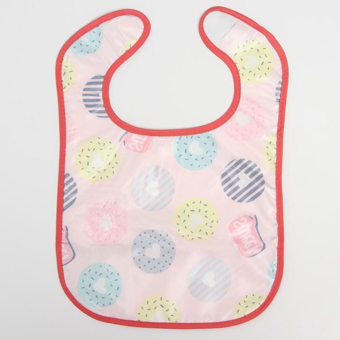 Нагрудник для кормления «Пончики» непромокаемый на липучке, с карманом