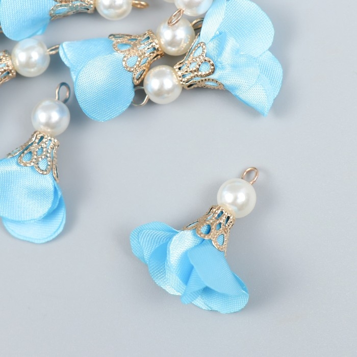 Декор для творчества текстиль Декор для творчества текстиль "Цветок с жемчужиной. Небесный" набор 10 шт 2,5 см