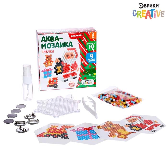 Аквамозаика «Дед Мороз и подарки», значки, 4 фигурки Аквамозаика «Дед Мороз и подарки», значки, 4 фигурки