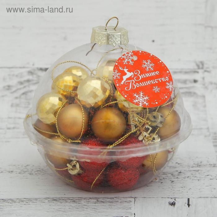 Набор шаров пластик d-2,5 см, 40 шт Набор шаров пластик d-2,5 см, 40 шт "Малышки в шарике" красный золото