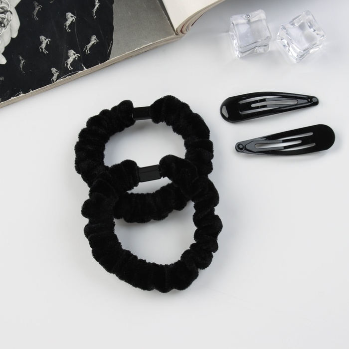 Набор для волос Набор для волос "Глория нежность" (2 резинки 5,5 см, 2 невидимки 5 см) чёрный