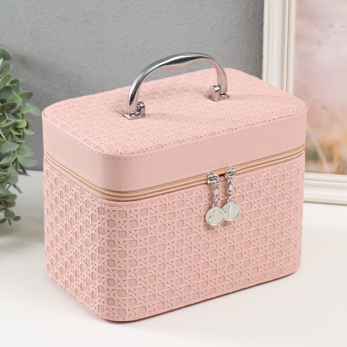 Шкатулка кожзам с зеркалом  Шкатулка кожзам с зеркалом "Вязка. Розовый" набор 3 шт 21х13,5х13;18,5х10,5х10;16,5х15х23 см