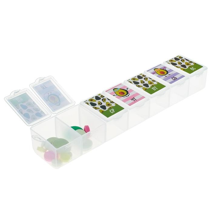 Таблетница «Авокадо», 7 секций, русские буквы, 15,5 х 3,4 см. Таблетница «Авокадо», 7 секций, русские буквы, 15,5 х 3,4 см.