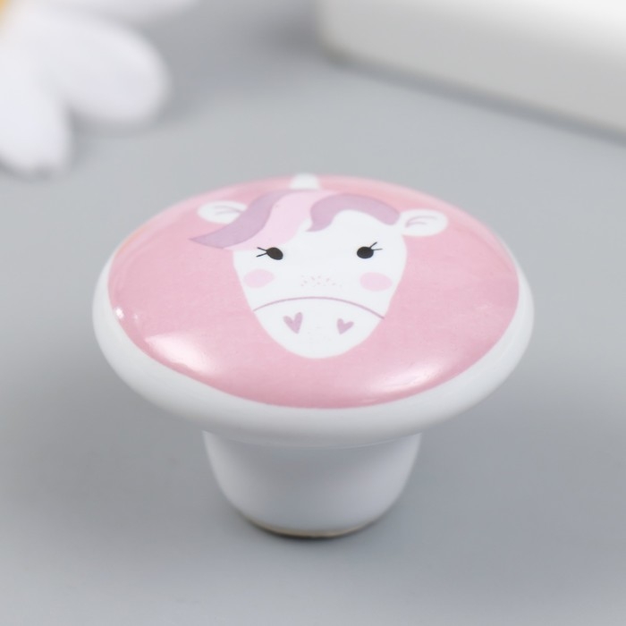 Ручка для шкатулки керамика, металл Ручка для шкатулки керамика, металл "Единорожка" 3,8х3,8х2,8 см