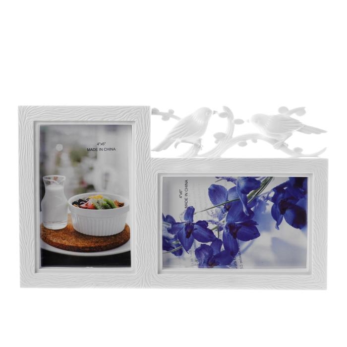 Фоторамка пластик на 2 фото 10х15 см  Фоторамка пластик на 2 фото 10х15 см "Прямые линии" серебро 32,5х22,5х2 см