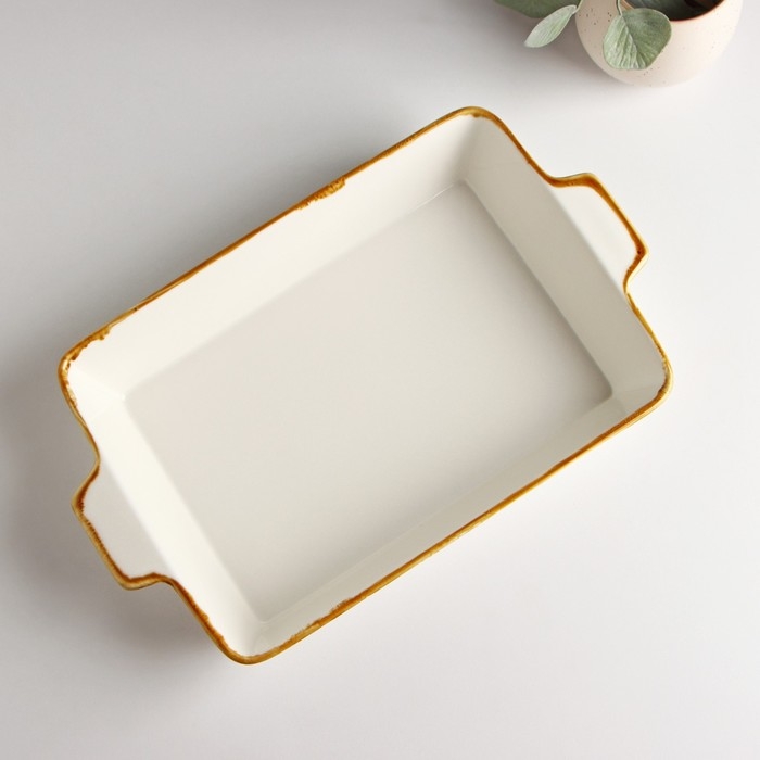 Форма для запекания из фарфора Доляна Organic Gold, 2 л, 33×20,5×5,5 см, цвет белый Форма для запекания из фарфора Доляна Organic Gold, 2 л, 33×20,5×5,5 см, цвет белый