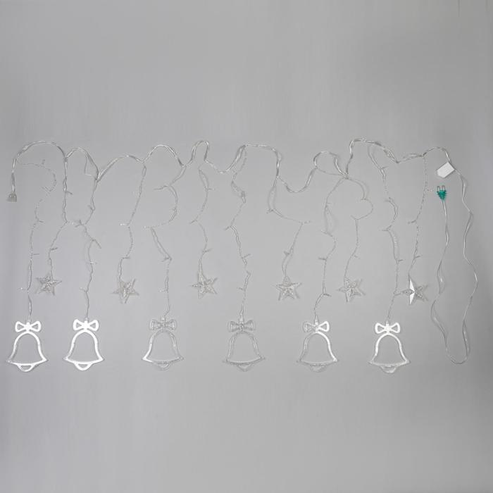 Гирлянда «Бахрома» 2.4 × 0.9 м с насадками «Колокольчики», IP20, прозрачная нить, 138 LED, свечение белое, 8 режимов, 220 В