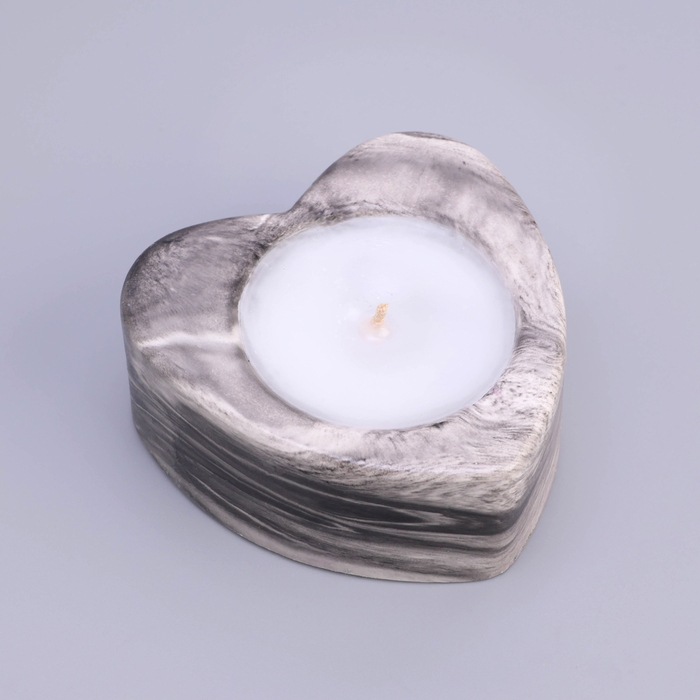 Свеча  Свеча "Сердце малое. Мрамор" в подсвечнике из гипса, 7х3см,мрамор с чёрными полосками