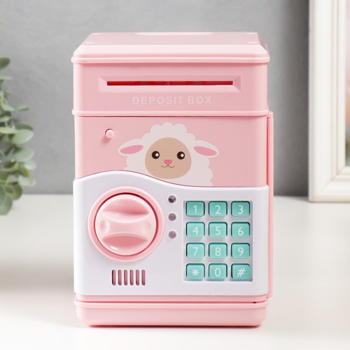 Копилка пластик Копилка пластик "Сейф. Барашка" кодовый замок, звук АА розовый 13х12х19 см