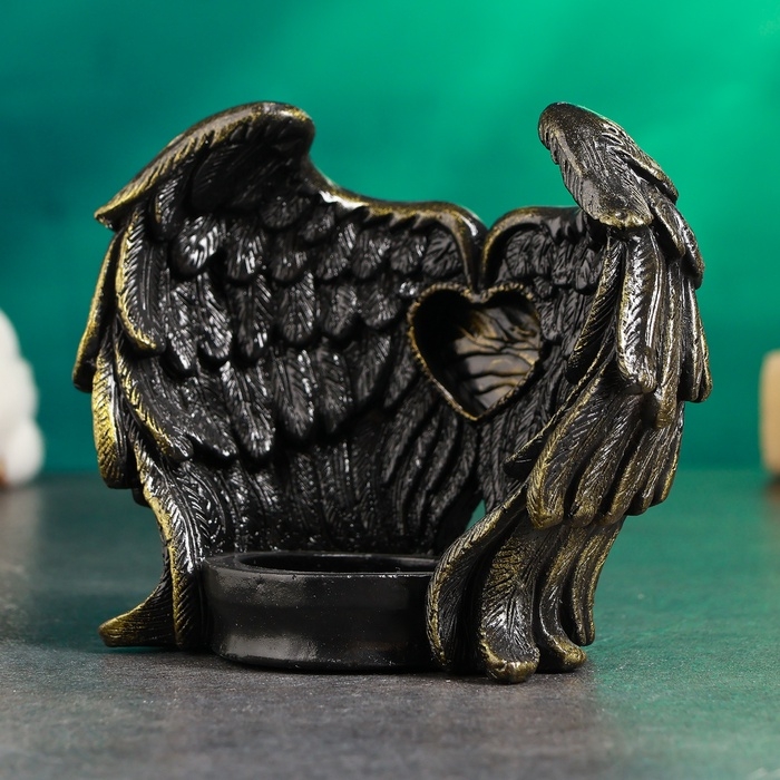 Подсвечник "Крылья ангела" черный с золотом, 12см