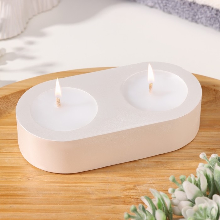 Свечи  Свечи "Мрамор" в овальном подсвечнике из гипса,12х6х3см, белый перламутр