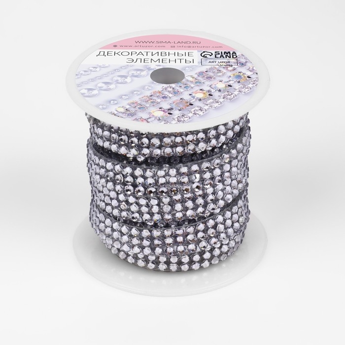 Стразы термоклеевые, d = 3 мм, ширина - 10 мм, 4,5 ± 0,5 м, цвет серебряный Стразы термоклеевые, d = 3 мм, ширина - 10 мм, 4,5 ± 0,5 м, цвет серебряный