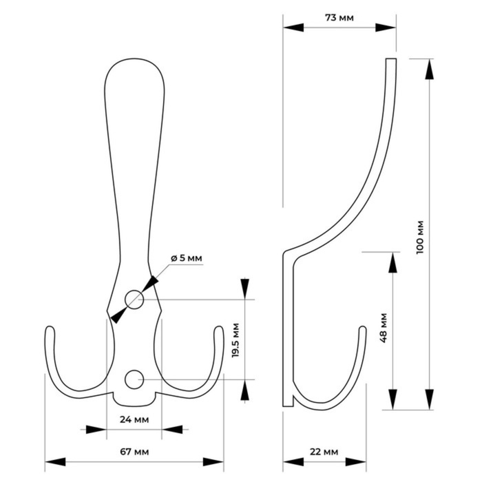 Крючок мебельный ТУНДРА TKT004, трехрожковый, матовый никель Крючок мебельный ТУНДРА TKT004, трехрожковый, матовый никель