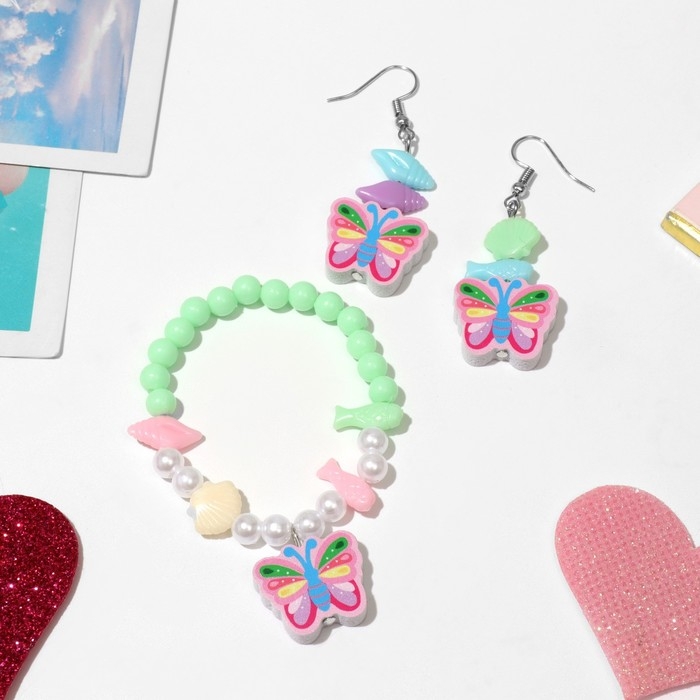 Набор детский «Выбражулька» 2 предмета: серьги, браслет, бабочки, цвет МИКС Набор детский «Выбражулька» 2 предмета: серьги, браслет, бабочки, цвет МИКС