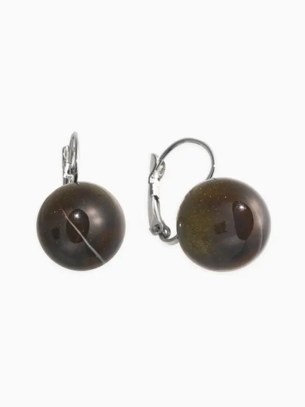 Серьги пластик "Шар №16" с разводами и блёстками, цвет чёрно-золотой в серебре