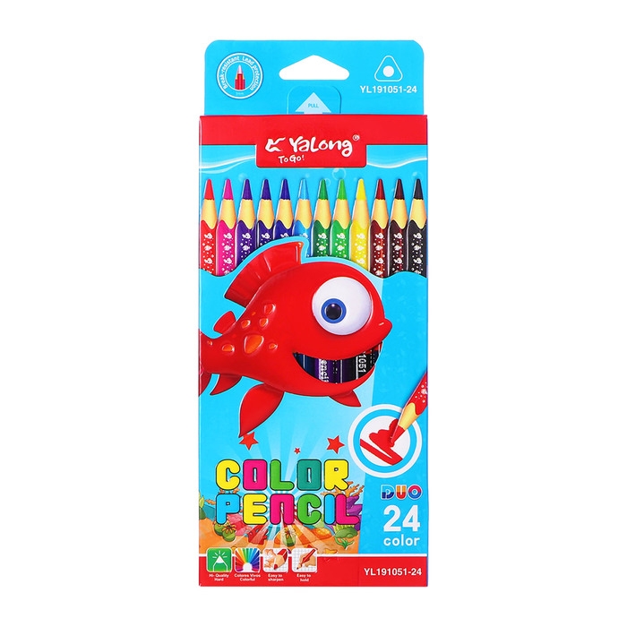 Карандаши 12 штук/24 цвета, в картонной коробке, шестигранные, деревянные, Акула Карандаши 12 штук/24 цвета, в картонной коробке, шестигранные, деревянные, Акула