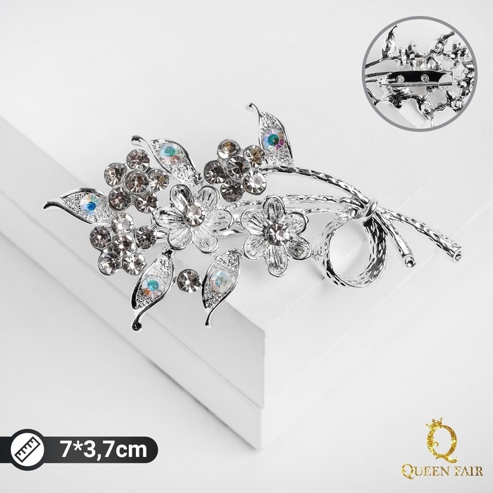 Брошь «Цветы» на ветке, цвет белый в серебре Брошь «Цветы» на ветке, цвет белый в серебре