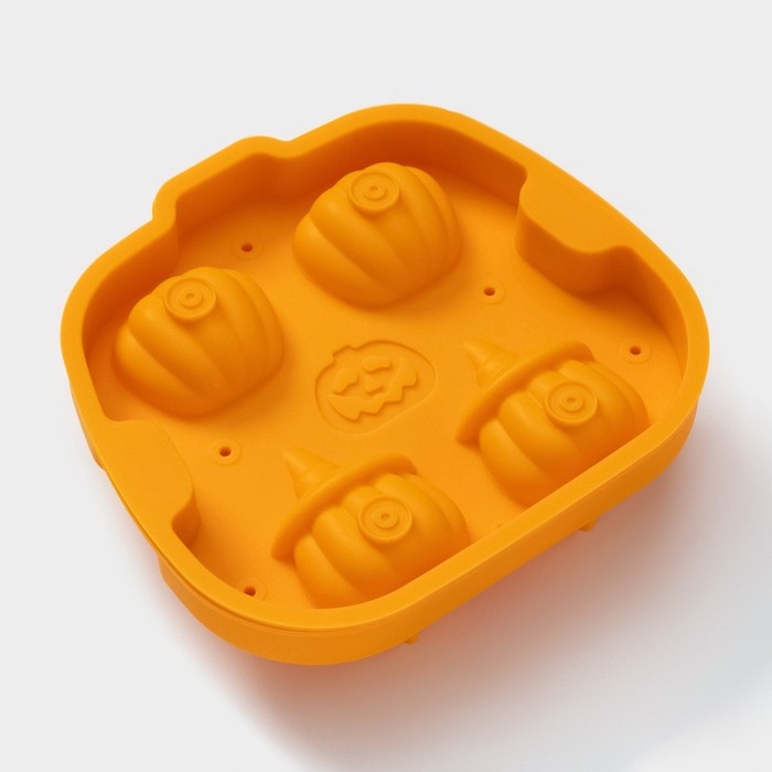 Форма для льда Доляна «Тыква», силикон, 4 ячейки, 15,4×14×4,5 см, цвет оранжевый Форма для льда Доляна «Тыква», силикон, 4 ячейки, 15,4×14×4,5 см, цвет оранжевый