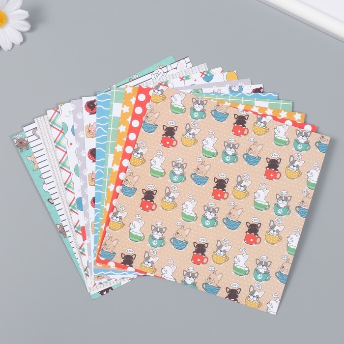 Набор бумаги для скрапбукинга 12 лист 12 дизайнов Набор бумаги для скрапбукинга 12 лист 12 дизайнов "Пёсики. Хороший день" 160гр 15,2х15,2 см 995446