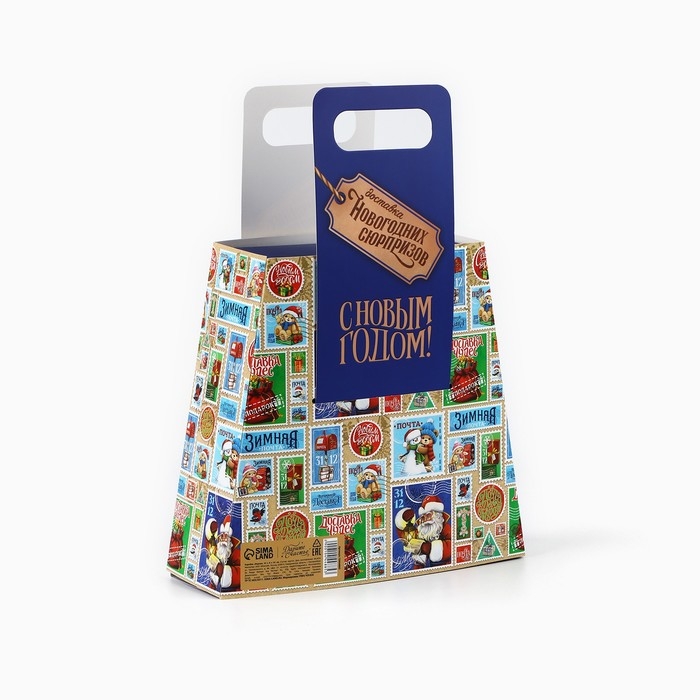 Коробка новогодняя складная с ручками «Новогодняя почта» 23 х 8 х 32 см, Новый год Коробка новогодняя складная с ручками «Новогодняя почта» 23 х 8 х 32 см, Новый год