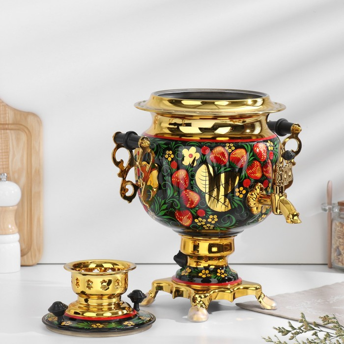 Набор «Хохлома», овал, 3 предмета, самовар 3 л, заварочный чайник 0,7 л, поднос Набор «Хохлома», овал, 3 предмета, самовар 3 л, заварочный чайник 0,7 л, поднос