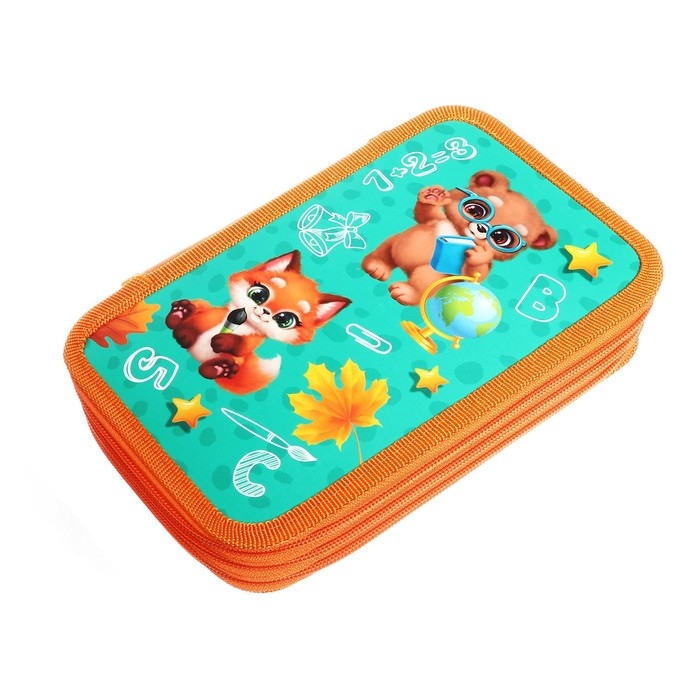 Пенал 3 секции, 125 х 205 х 55 мм, Calligrata 30П26/3 Пенал 3 секции, 125 х 205 х 55 мм, Calligrata 30П26/3 "Зверята", ламинированный картон