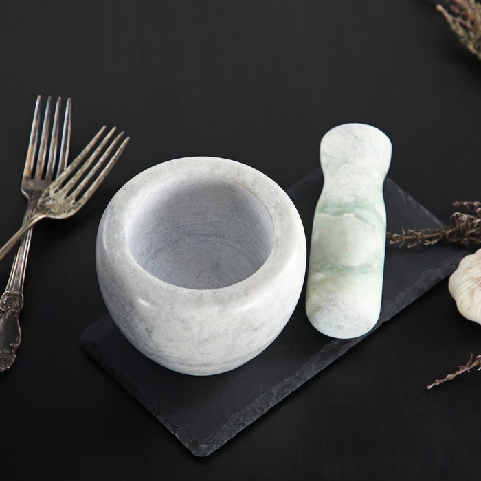 Ступка с пестиком из камня Доляна «Мрамор», 10×8 см, цвет белый Ступка с пестиком из камня Доляна «Мрамор», 10×8 см, цвет белый