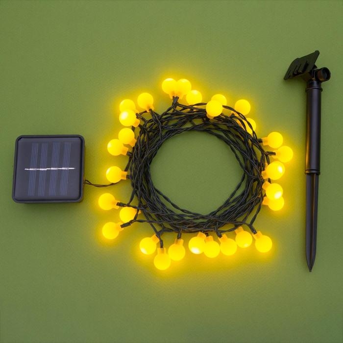 Гирлянда «Нить» 4.5 м с насадками «Шарики», IP44, тёмная нить, 30 LED, свечение жёлтое, 2 режима, солнечная батарея Гирлянда «Нить» 4.5 м с насадками «Шарики», IP44, тёмная нить, 30 LED, свечение жёлтое, 2 режима, солнечная батарея