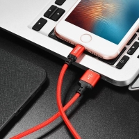 Кабель Hoco X14, Lightning - USB, 2.4 А, 1 м, быстрая зарядка, оплётка нейлон, красный